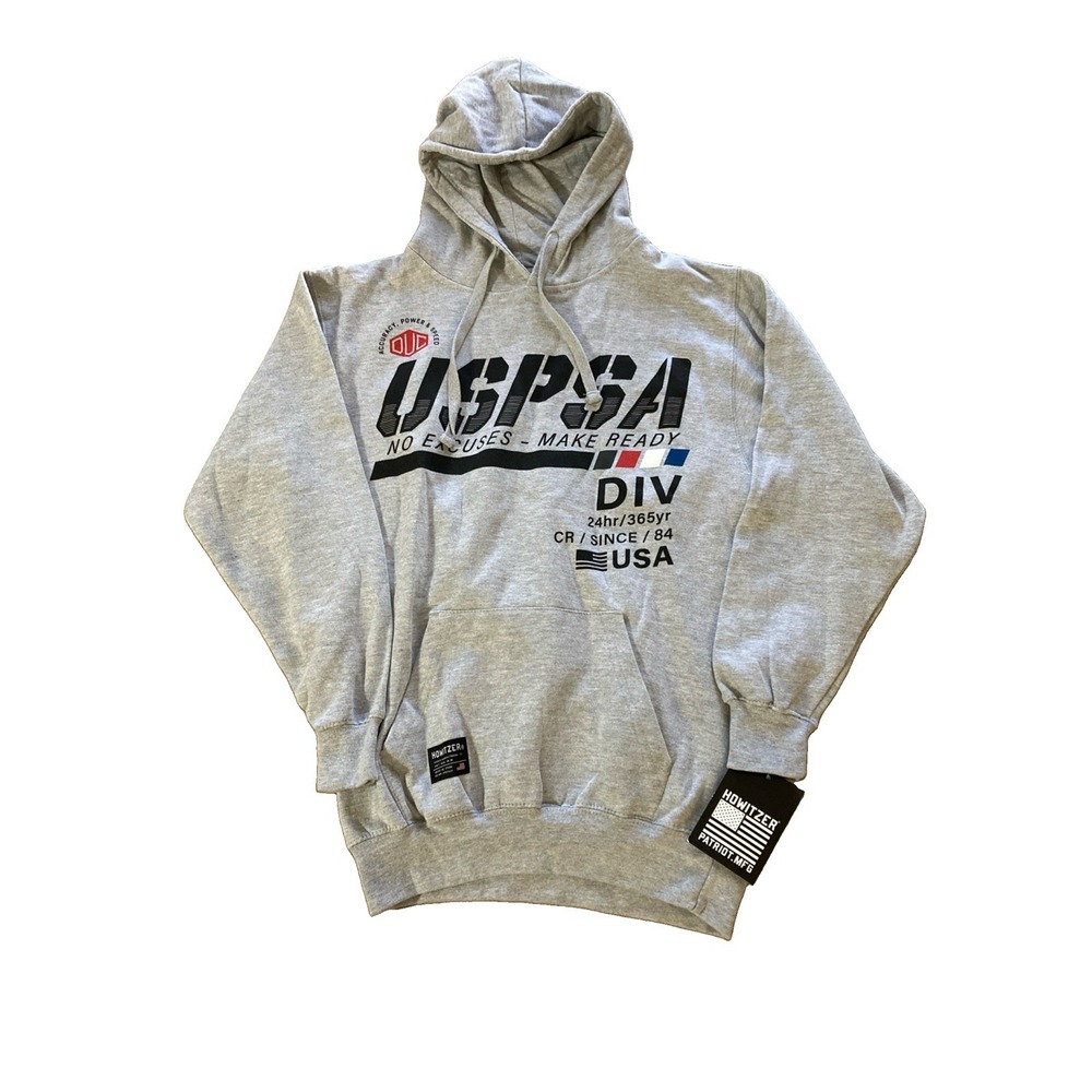 Howitzer Patriot Men's Hoodie Sz S New Gray USPSA USA Flag OUC Double Sided